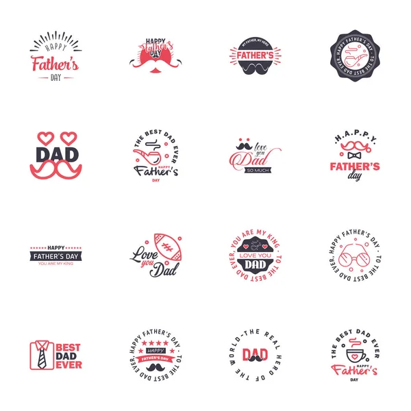Black Pink Happy Fathers Day Design Collection Zestaw Dwunastu Brązowych — Wektor stockowy