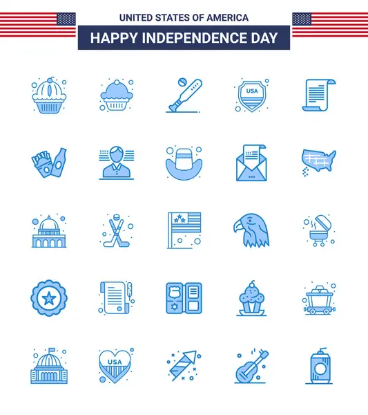 Happy Independence Day Usa Confezione Creative Blues Testo Usa Baseball — Vettoriale Stock