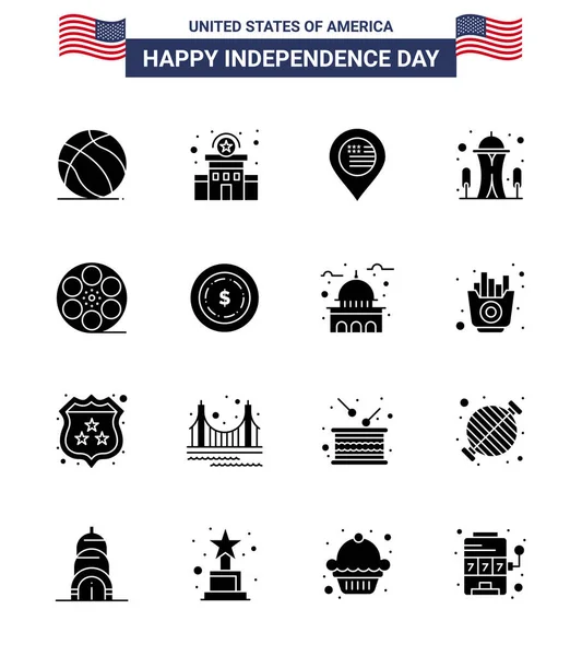 Usa Independence Day Solid Glyph Set Usa Pictogramas Jogo Espaço — Vetor de Stock