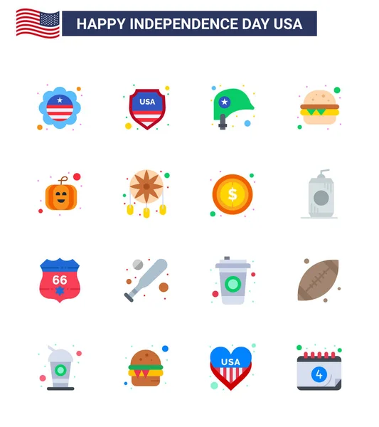 美国独立日美国节16个标志的平装包 美国人 汉堡包可编辑的美国日病媒设计元素 — 图库矢量图片