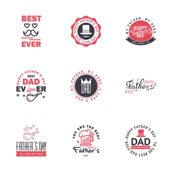 Happy Fathers Day Black Pink Typography Set Vector Typography Vintage — Stock Vector