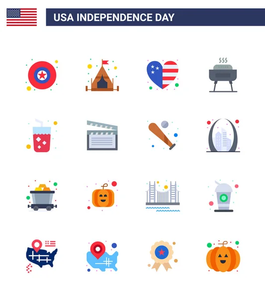 Pacote Grande Eua Feliz Dia Independência Eua Vector Flats Símbolos —  Vetores de Stock