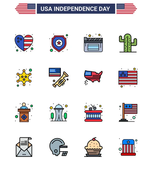 Editable Vector Line Pack Usa Day Simple Flat Filled Lines — 스톡 벡터