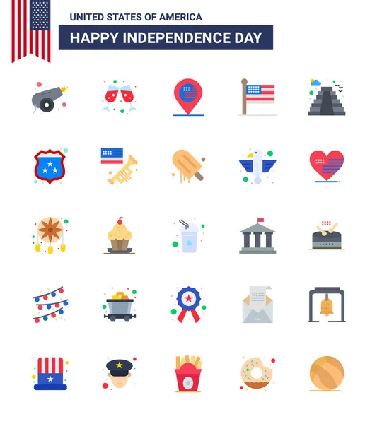 由25个平面标志和符号组成的独立日快乐包的地标 美国人 美国人 美国人 美国人 各州可编辑的美国日矢量设计元素 — 图库矢量图片