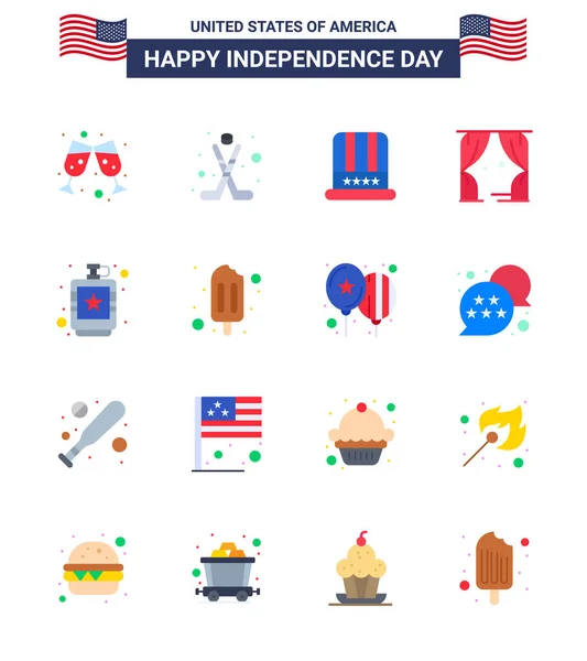 Usa Independence Day Flat Set Usa Εικονογράμματα Φιάλης Αλκοολούχα Καπάκι — Διανυσματικό Αρχείο