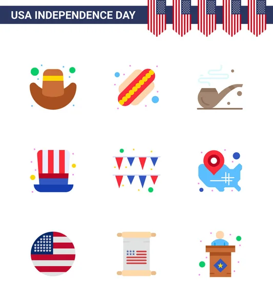 Stock Vector Icon Pack American Day Line Signs Symbols States — Διανυσματικό Αρχείο