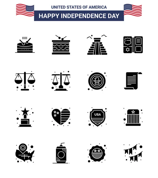 Pack Usa Independence Day Celebration Solide Glyphen Zeichen Und Juli — Stockvektor