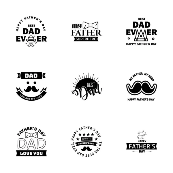 HAPPY FATHERS DAY. 9 Black HOLIDAY HAND LETTERING. VECTOR HAND LETTERING GREETING TYPOGRAPHY  Editable Vector Design Elements