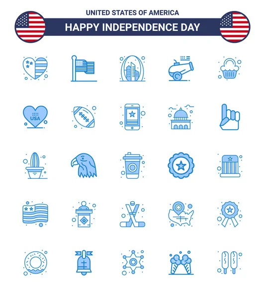 Big Pack Usa Happy Independence Day Usa Vector Blues Símbolos — Archivo Imágenes Vectoriales