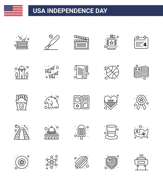 Happy Independence Day Lines Icon Pack Für Web Und Print — Stockvektor