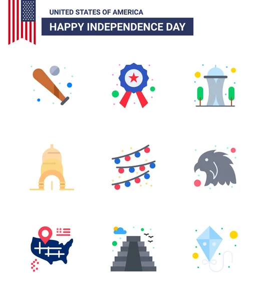 Happy Independence Day Pack Flats Semne Simboluri Pentru Decorarea Petrecerilor — Vector de stoc