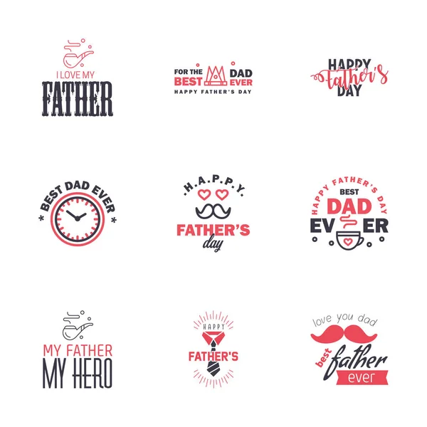 Happy Fathers Day Kalligrafi Gratulationskort Svart Och Rosa Typografi Samling — Stock vektor