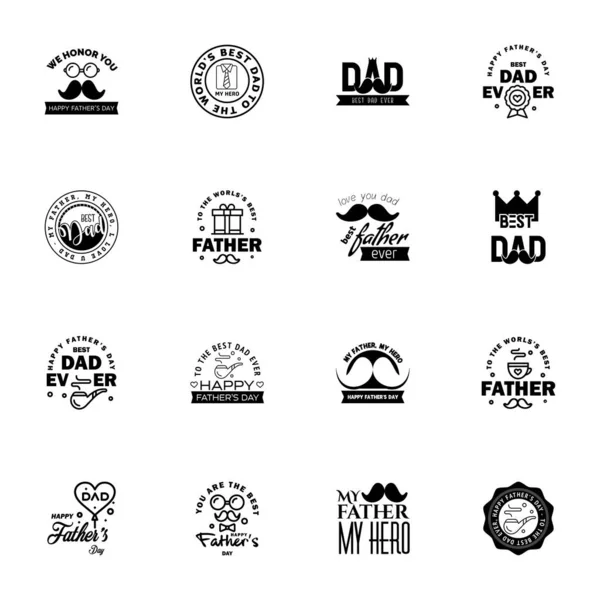 Happy Fathers Dag Groet Hand Belettering Badges Black Typo Geïsoleerd — Stockvector