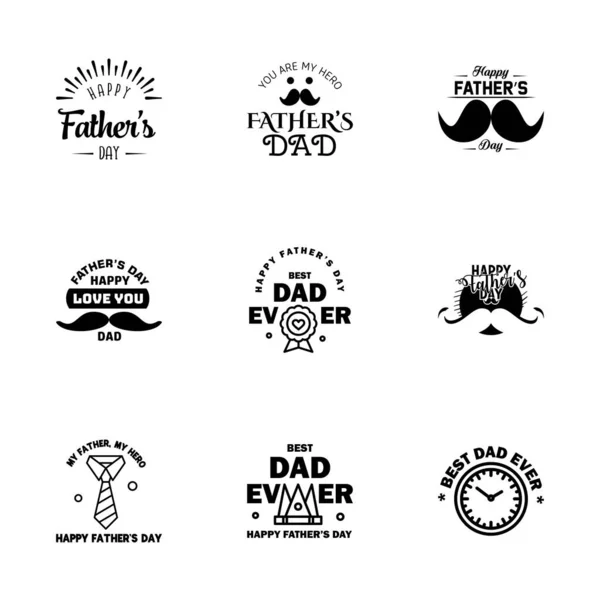 Happy Fathers Day Kalligrafie Wenskaart Black Typography Collection Vector Illustratie — Stockvector