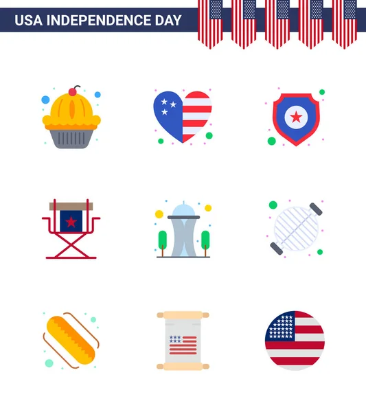 2008 Usa Independence Day Flat Set Usa Pictograms Building Star — 스톡 벡터