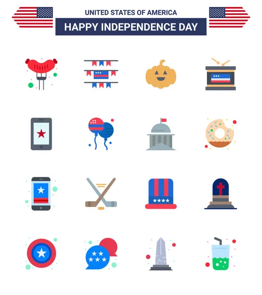 Usa Flat Pack Independence Day Signs Symbols Bloon Cell Usa — 스톡 벡터