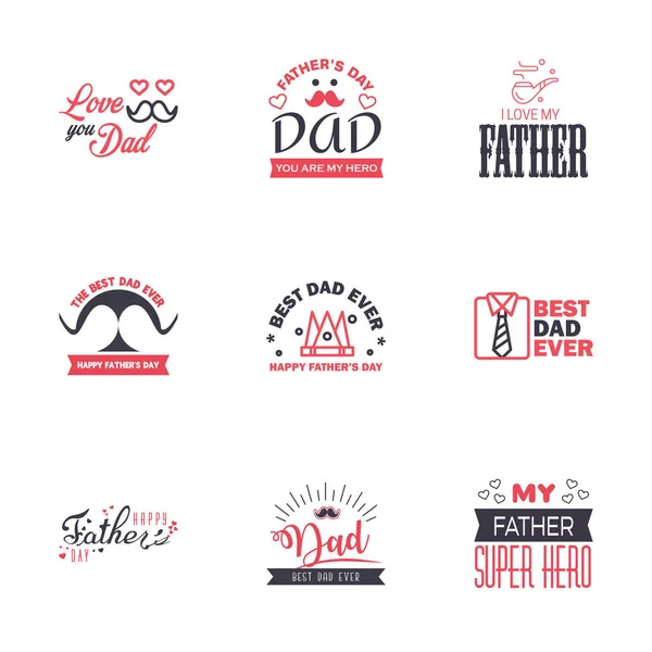Happy Fathers Day Black Pink Typography Set Vector Typography Vintage — Stock Vector