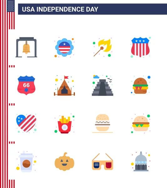 Usa Flat Signs Independence Day Celebrazione Simboli Stati Uniti America — Vettoriale Stock