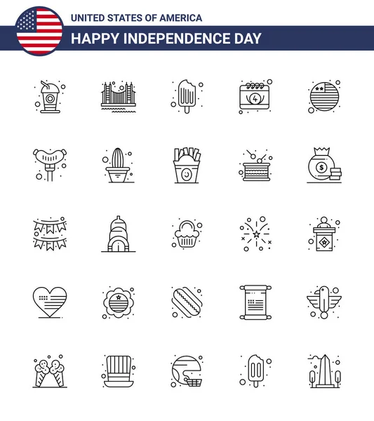 Pack Usa Independence Day Celebration Lines Signs 4Th July Symbols — Stockový vektor