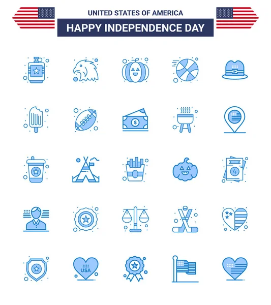 Big Pack Usa Happy Independence Day Usa Vector Blues Símbolos — Archivo Imágenes Vectoriales