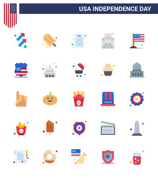 Usa Flat Pack Independence Day Signes Symboles Drapeau Courrier Déclaration — Image vectorielle