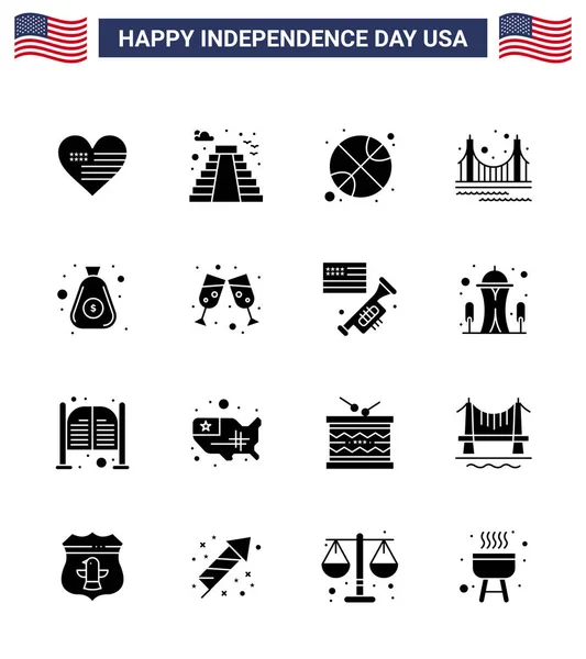 Usa Solid Glyph Pack Independence Day Zeichen Und Symbole Des — Stockvektor