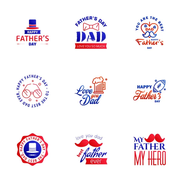 Happy Fathers Day Kalligraphie Grußkarte Blaue Und Rote Typografie Kollektion — Stockvektor