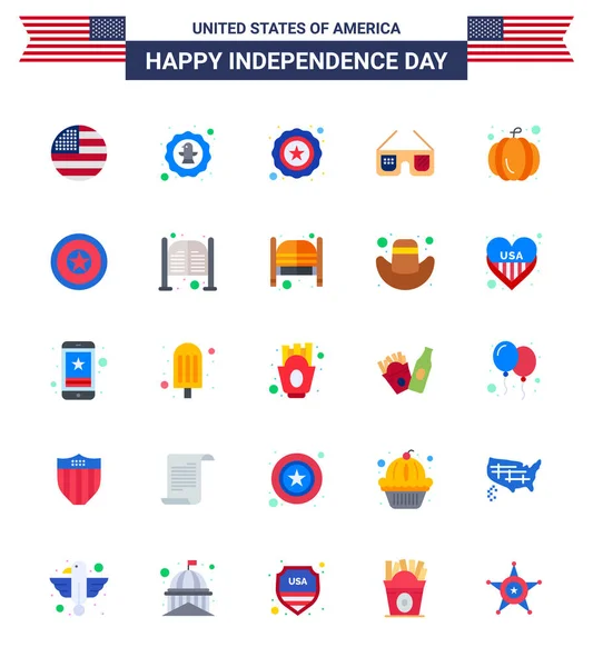 Happy Independence Day Pack Flats Signs Symbols Dýně Usa Odznak — Stockový vektor