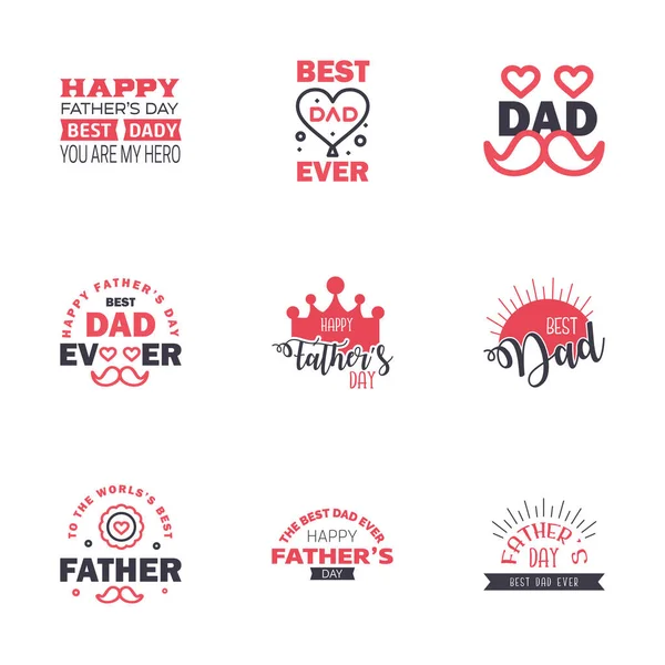 Happy Fathers Day Set Elementi Vettoriali Neri Rosa Nastri Etichette — Vettoriale Stock