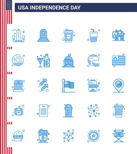 Set Usa Day Icons American Symbols Independence Day Signs Elephent — Stock Vector