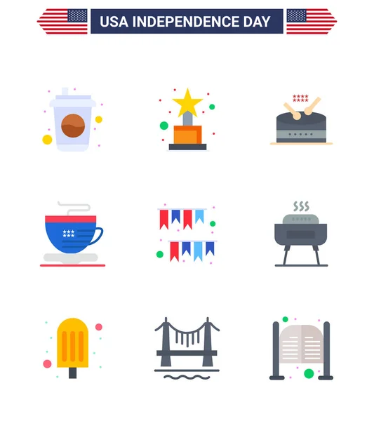 Happy Independence Day 4Th July Set Flats American Pictograph Decoration — Stock Vector