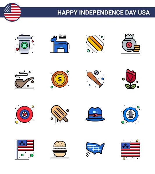 Happy Independence Day Flat Filled Lines Icon Pack Web Print — Διανυσματικό Αρχείο