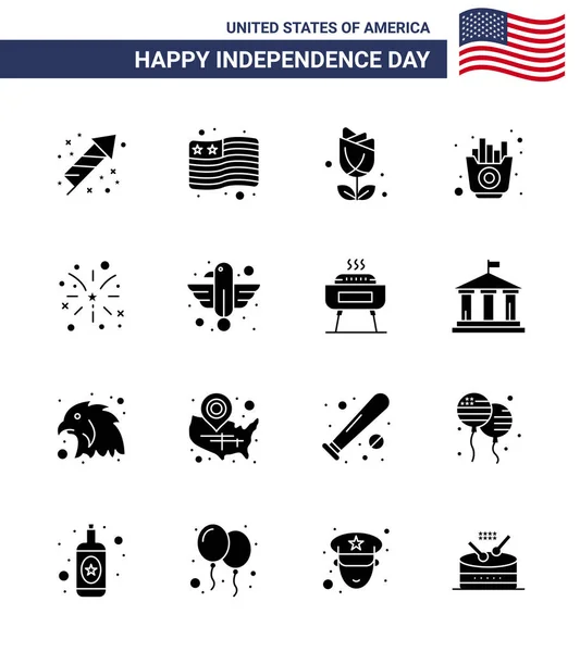 Big Pack Usa Happy Independence Day Usa Vector Solid Glyphen — Stockvektor