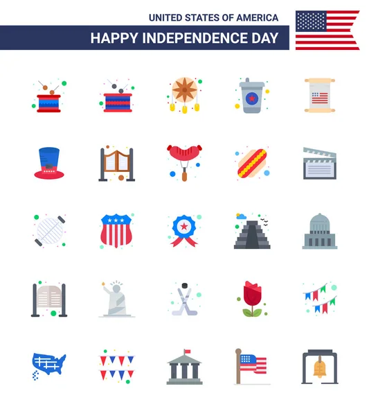 Nowoczesny Zestaw Płaskich Symboli Dzień Niepodległości Usa Takich Jak Kapelusz — Wektor stockowy