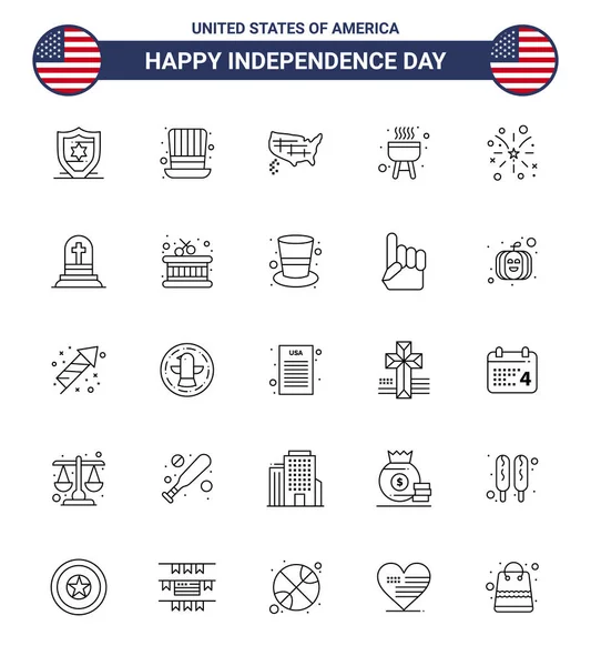 Conjunto Moderno Líneas Símbolos Día Independencia Como Fuego Estados Fuegos — Vector de stock