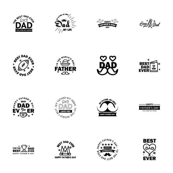 Happy Fathers Dag Groet Hand Belettering Badges Black Typo Geïsoleerd — Stockvector