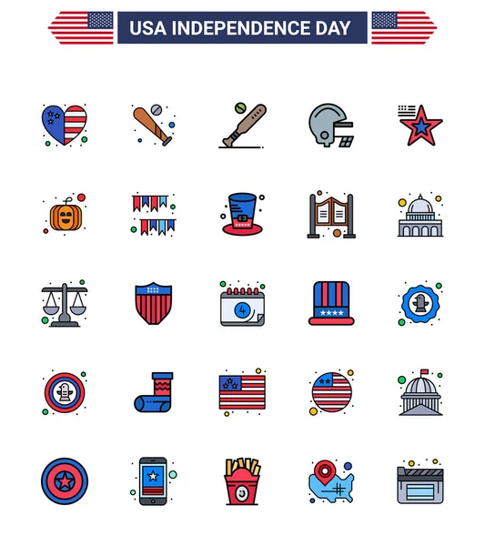 Editable Vector Flat Filled Line Pack Usa Day Simple Flat — 스톡 벡터