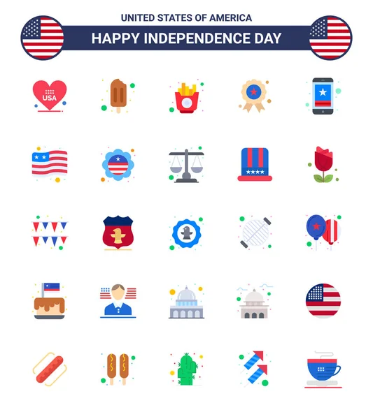 Lipca Usa Happy Independence Day Icon Symbole Grupa Nowoczesne Mieszkania — Wektor stockowy
