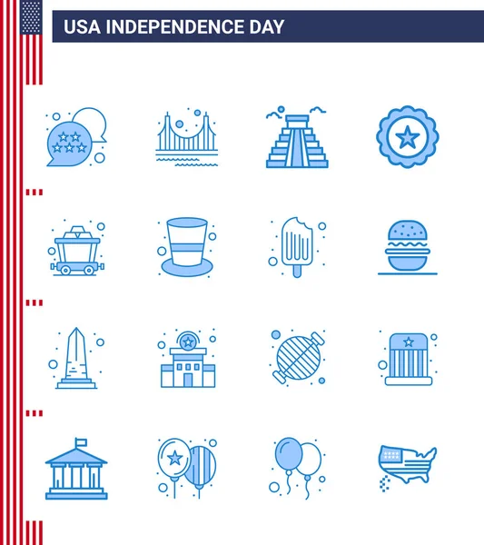 Editable Vector Line Pack Usa Day Simple Blues Cart Znak — Wektor stockowy