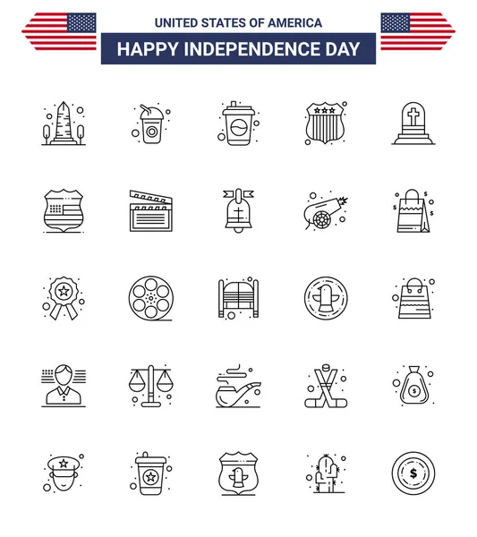 Happy Independence Day Pack Lines Signs Symbols Sign Rip Soda — Stock Vector