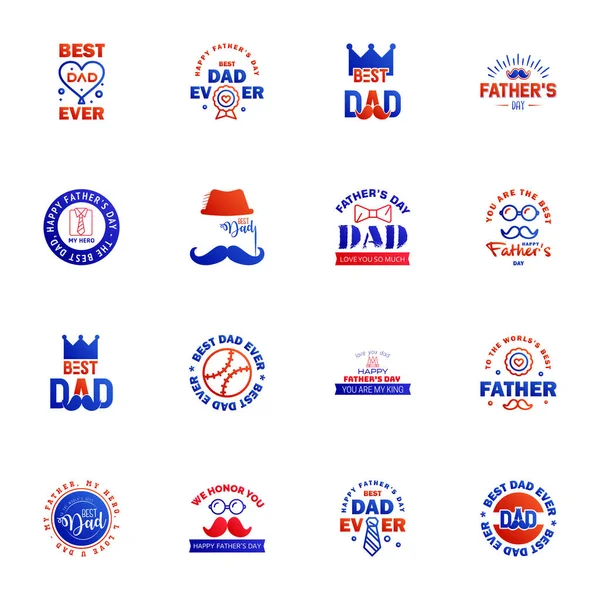 爱你的爸爸卡片为快乐父亲节设计字体系列16蓝色和红色设计 可编辑向量设计元素 — 图库矢量图片