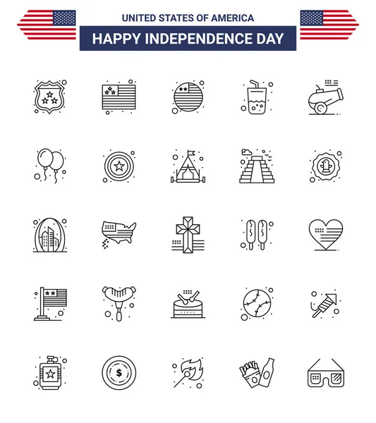 Pack Von Kreativen Usa Independence Day Verwandte Linien Von Mörser — Stockvektor