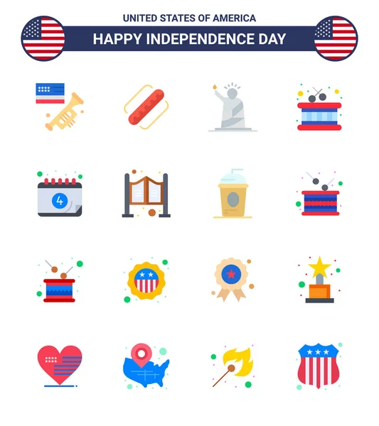 Feliz Dia Independência Flats Icon Pack Para Web Imprimir Calendário —  Vetores de Stock