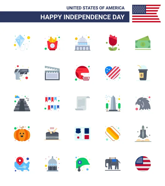 Happy Independence Day Pack Plats Signes Symboles Pour Amearican Dollar — Image vectorielle