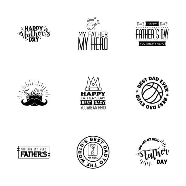 HAPPY FATHERS DAY. 9 Black HOLIDAY HAND LETTERING. VECTOR HAND LETTERING GREETING TYPOGRAPHY  Editable Vector Design Elements