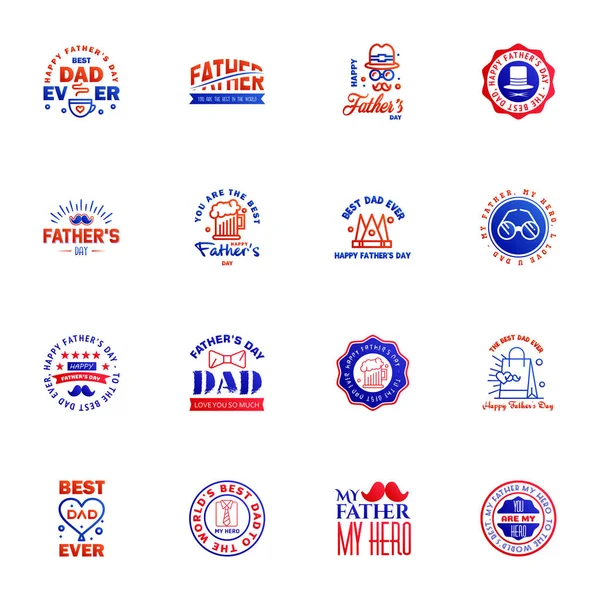 Blue Red Happy Fathers Day Design Collection Set Twelve Brown — Stock Vector