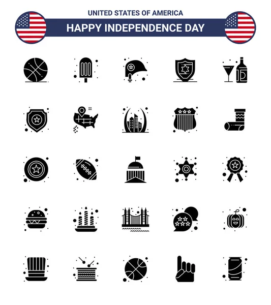 Happy Independence Day Usa Pack Creative Solid Glyph Butelki Wino — Wektor stockowy