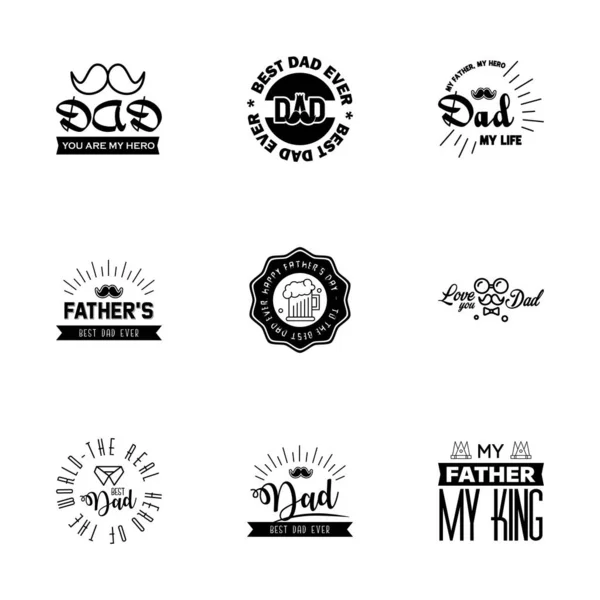 Feliz Día Los Padres Set Tipografía Negra Emblemas Vectoriales Letras — Archivo Imágenes Vectoriales