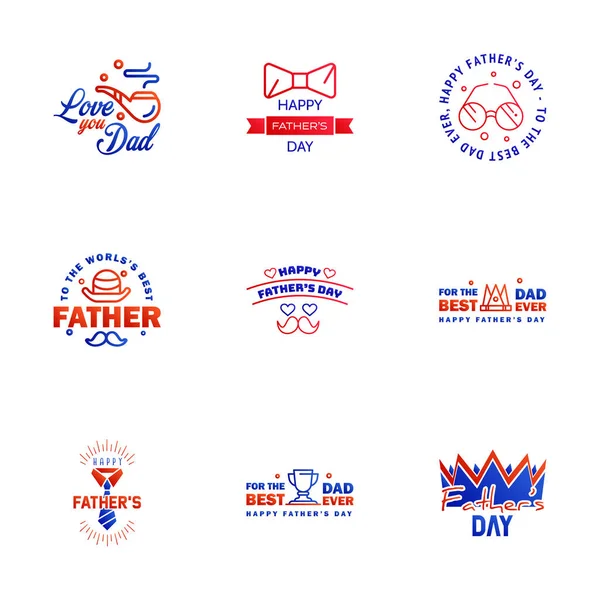 Set Fathers Day Blue Red Design Elements Editable Vector Design — Stock Vector