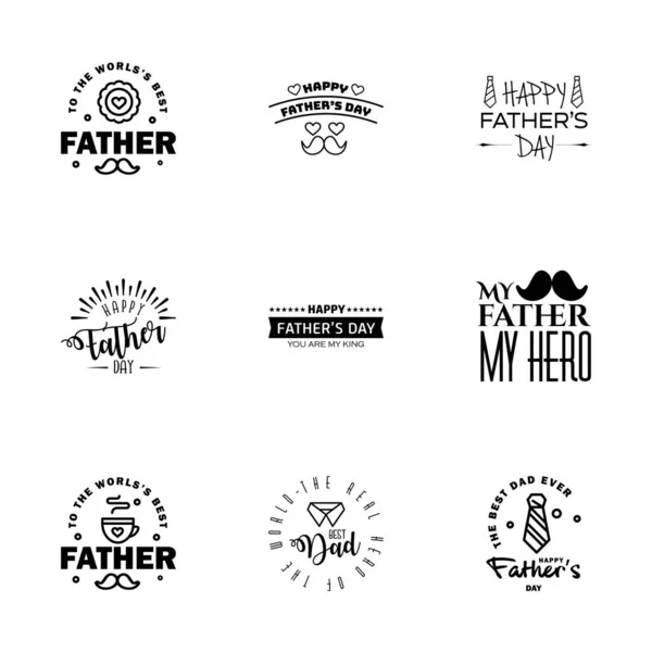 Happy Fathers Day Black Vector Element Set Bänder Und Beschriftungen — Stockvektor